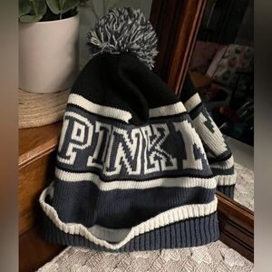 VICTORIA'S SECRET PINK 'Pink Nation' Beanie with Top Pom Detail Blue Black White